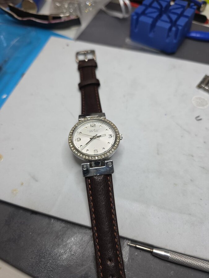 Watch with a newly fitted leather band